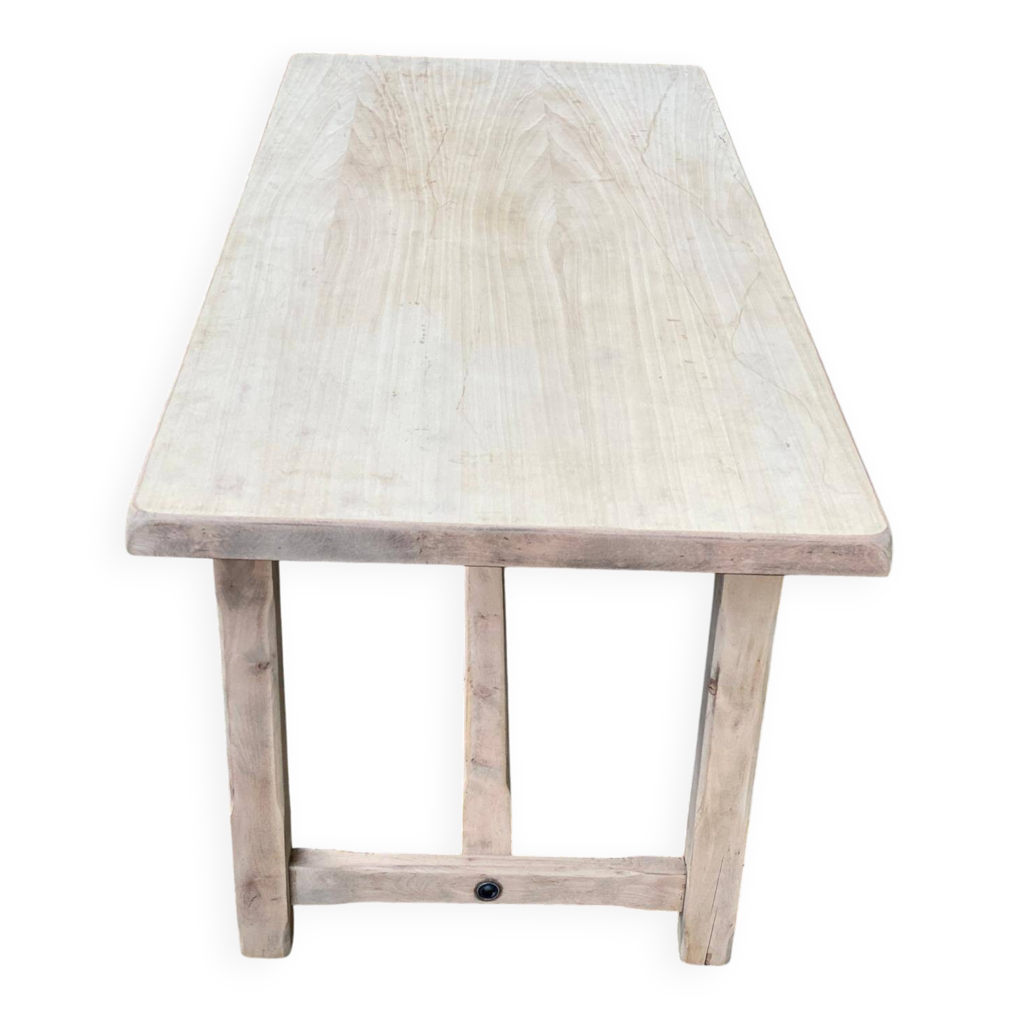 Table à manger de ferme rénovée en bois brut du XXème 180cm