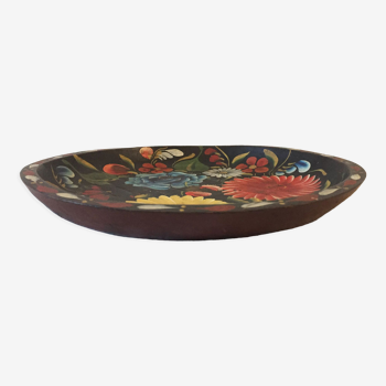 Round painted wooden tray
