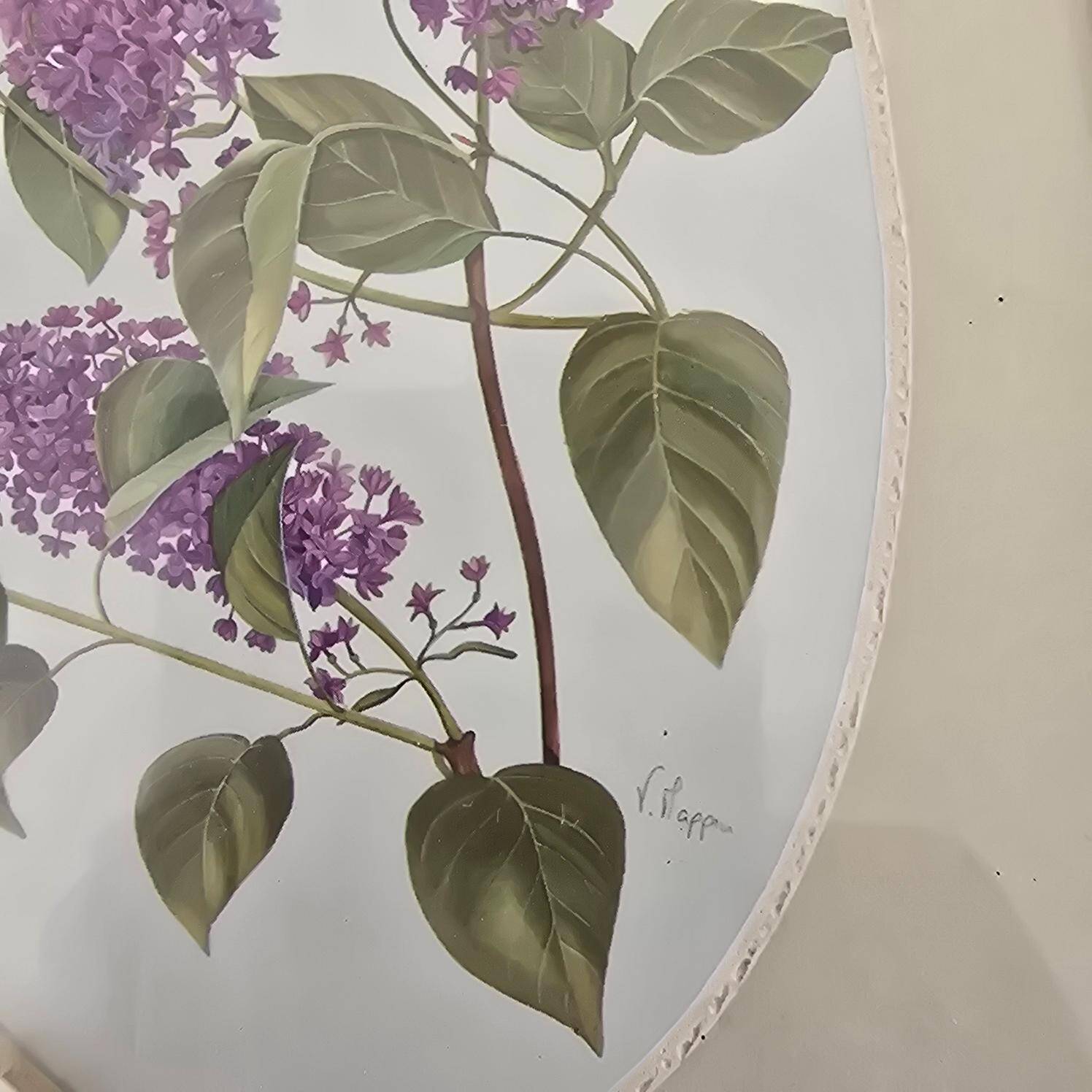 Set of 2 gilded frames under glass – V. Mappin purple flowers – 21.5 x 16.5 cm