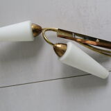 Wall lamp double opaline glass and brass 2 tones