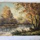Oil painting on canvas river forest autumnal landscape signed