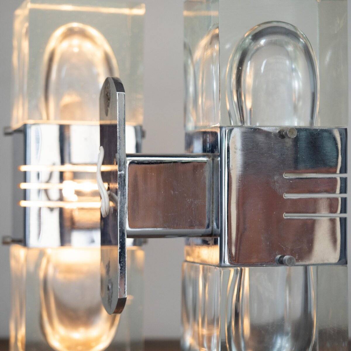 Murano glass wall lamps with chrome brass, Italy, 1970s, set of 2.