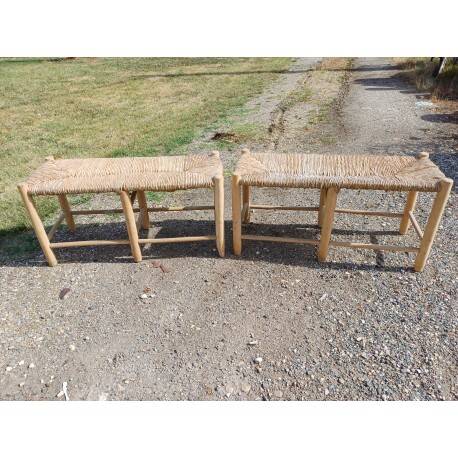Paire de bancs paillés