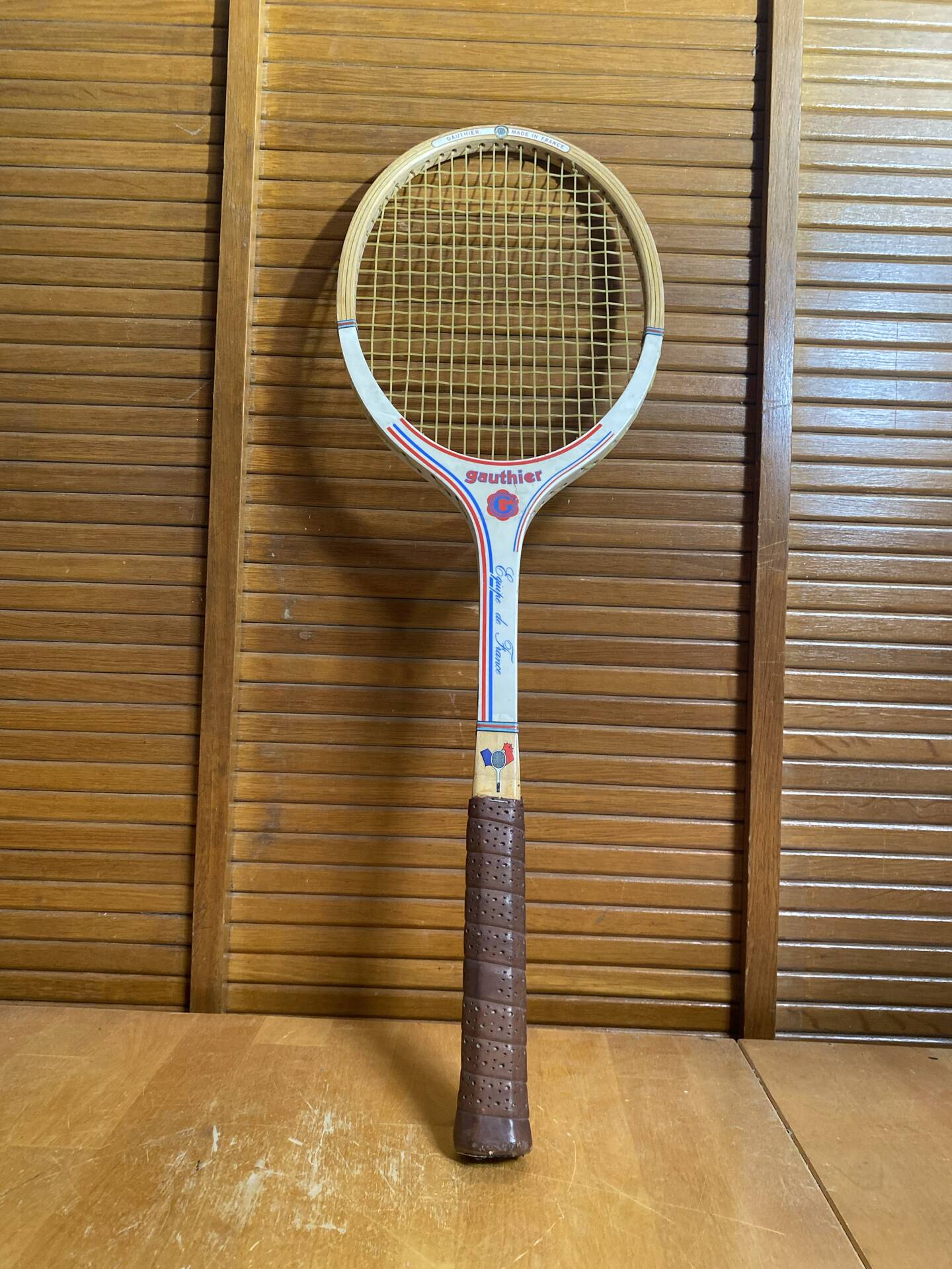 Vintage wooden tennis racket gauthier france team