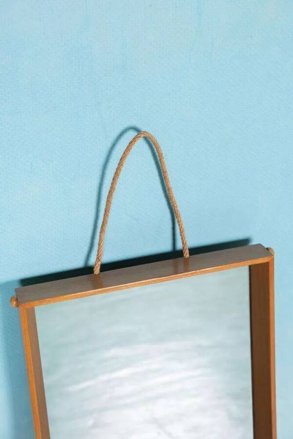 Miroir en bois Japandi scandinave des années 70, miroir minimaliste.