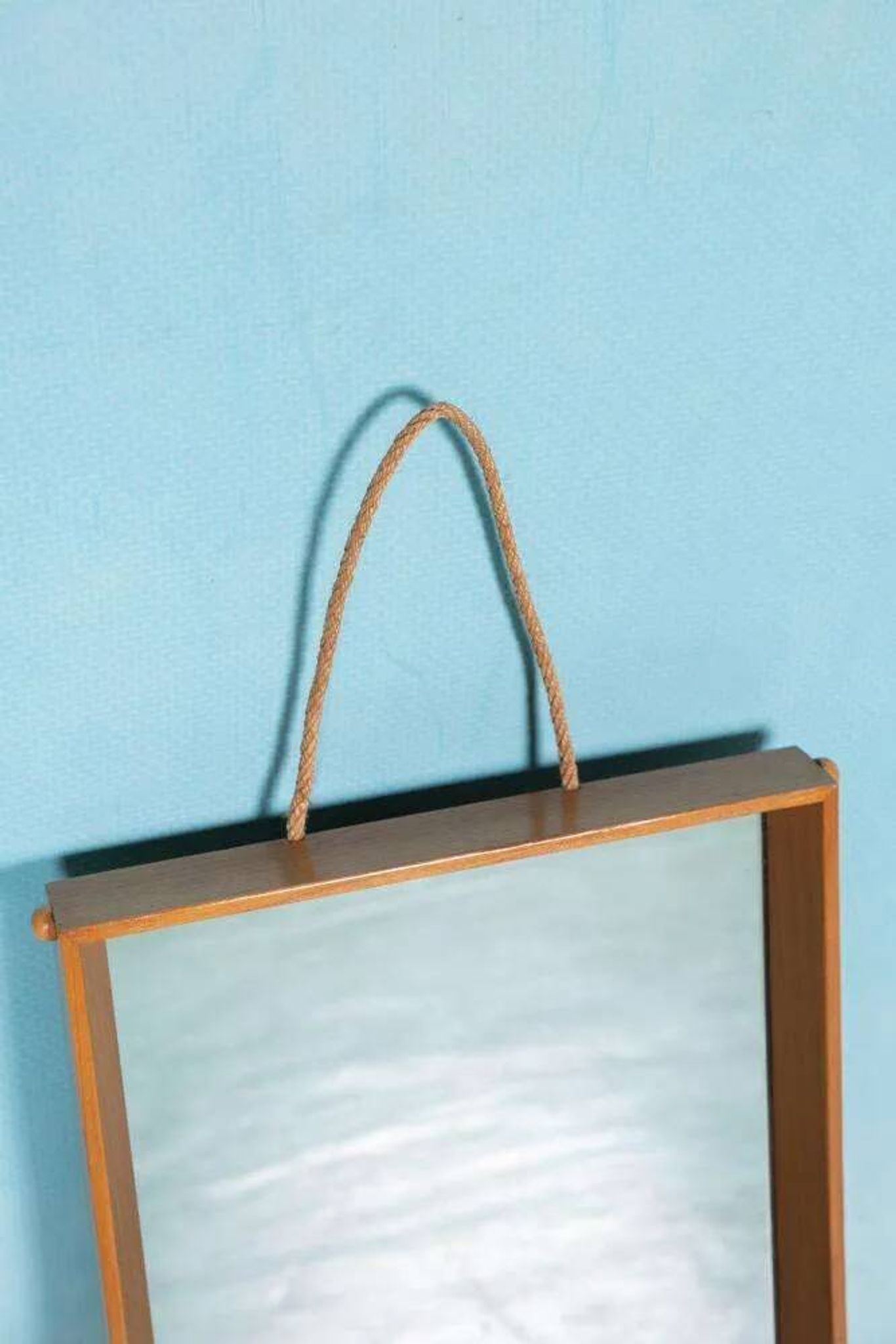 Wooden Japandi Scandinavian mirror from the 70s, minimalist mirror.