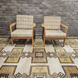 Pair of vintage scandinavian armchairs 1970 scottish fabric