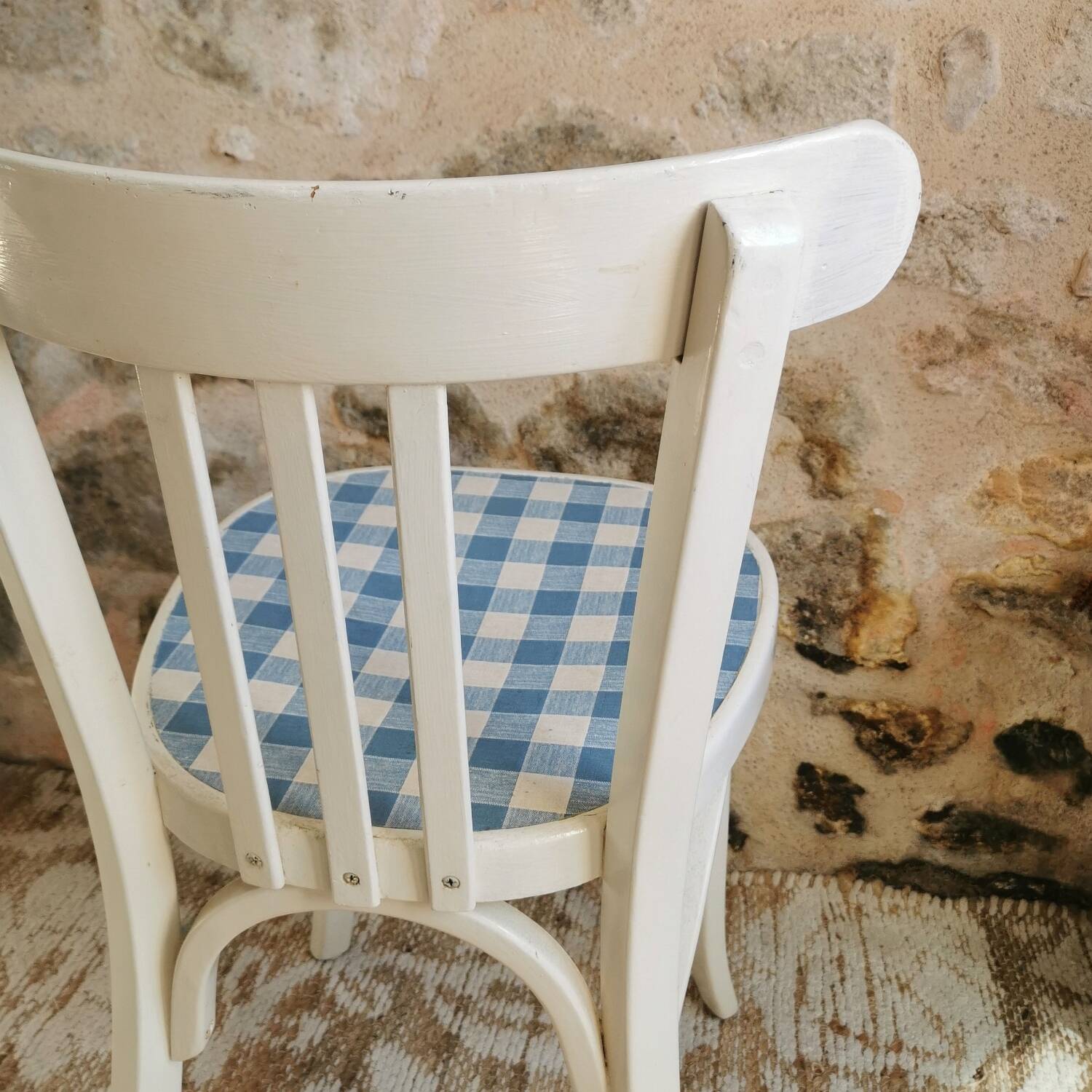 Baumann vintage bistro chair in white and blue gingham