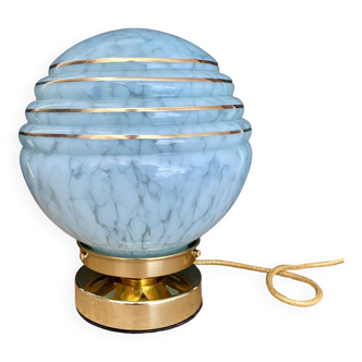 Lampe à poser globe vintage en verre de Clichy bleu