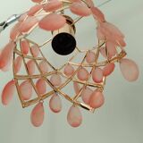 70s gold metal and pink tassel pendant light