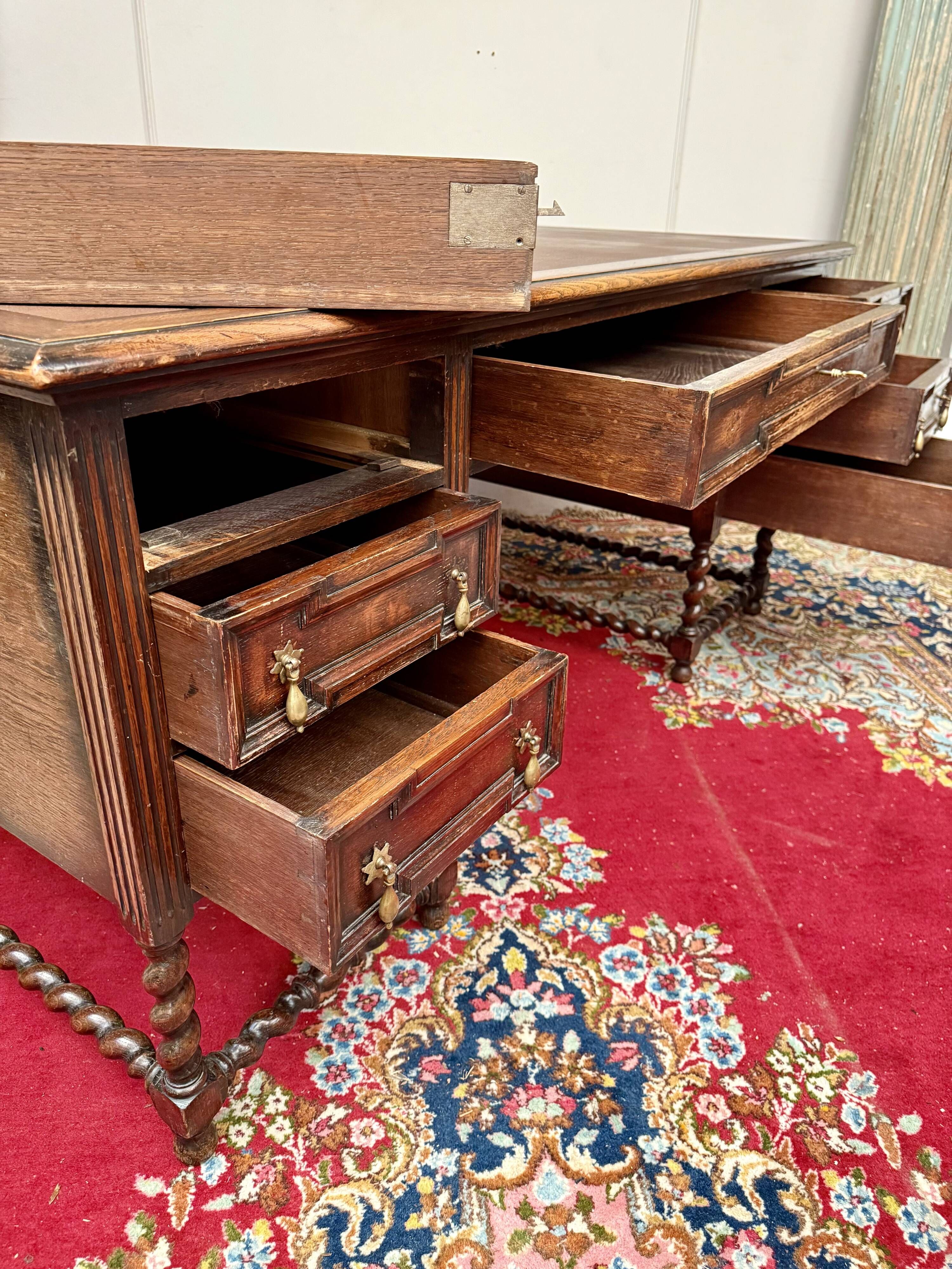 Mazarin desk in Louis XIII style made of solid oak.