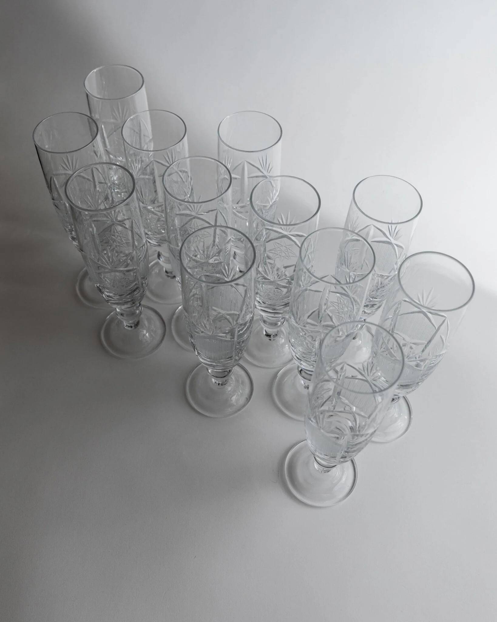 Transparent Crystal Champagne Glasses - Set of 12, Vintage Italian Glassware (1970s)