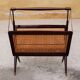 Folding magazine holder wood and caning by Cesare Lacca, made in Italy
