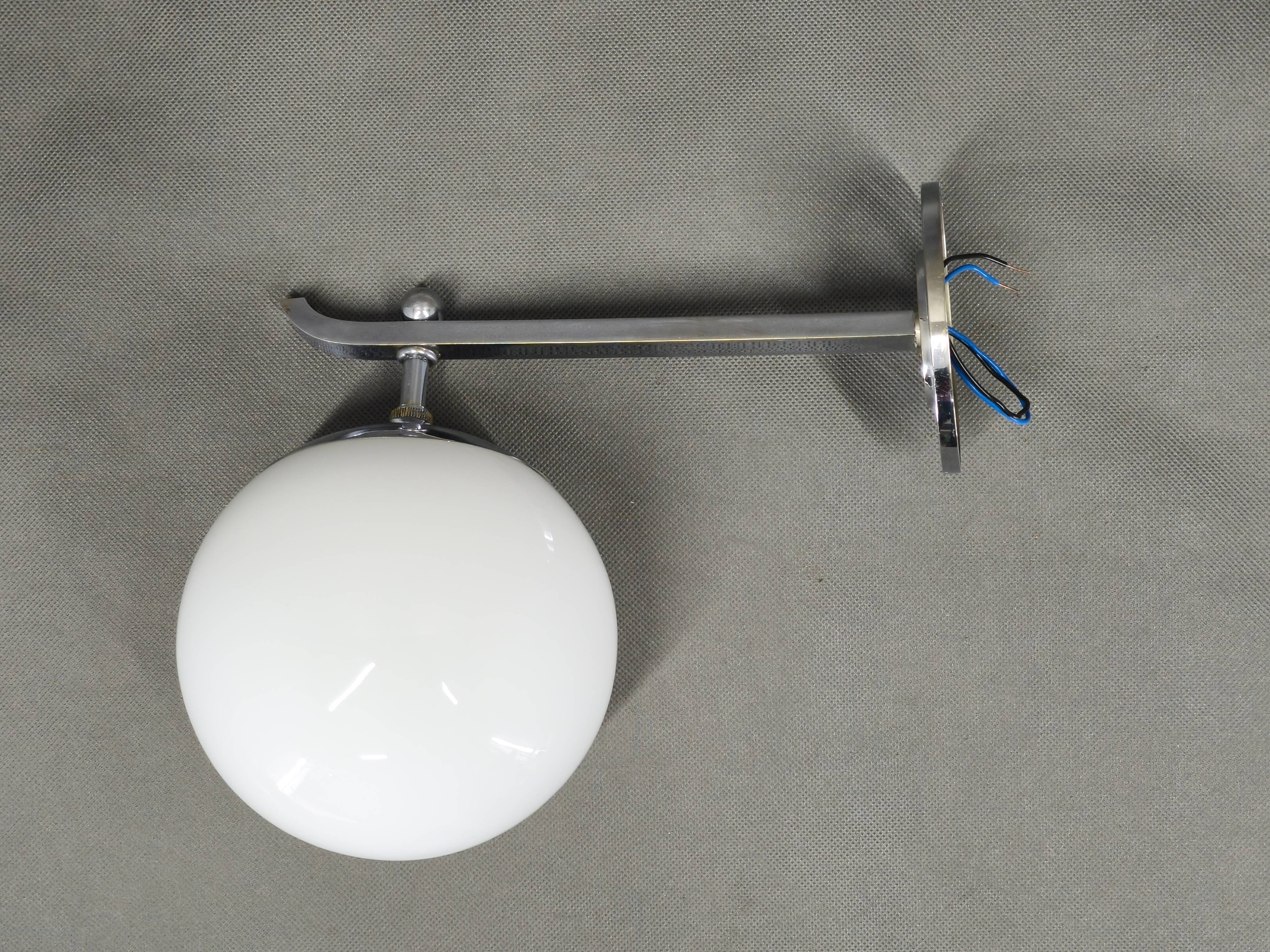 Art Deco Chrome and Milky Glass Wall Light, Czechoslovakia, 1930s