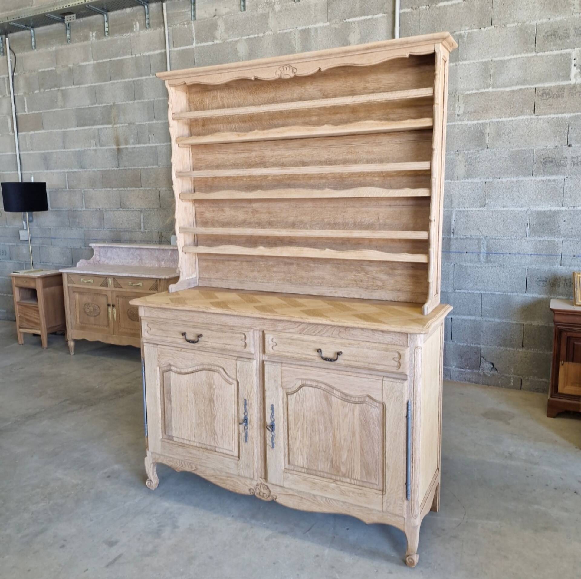 Oak sideboard fully sandblasted and varnished.