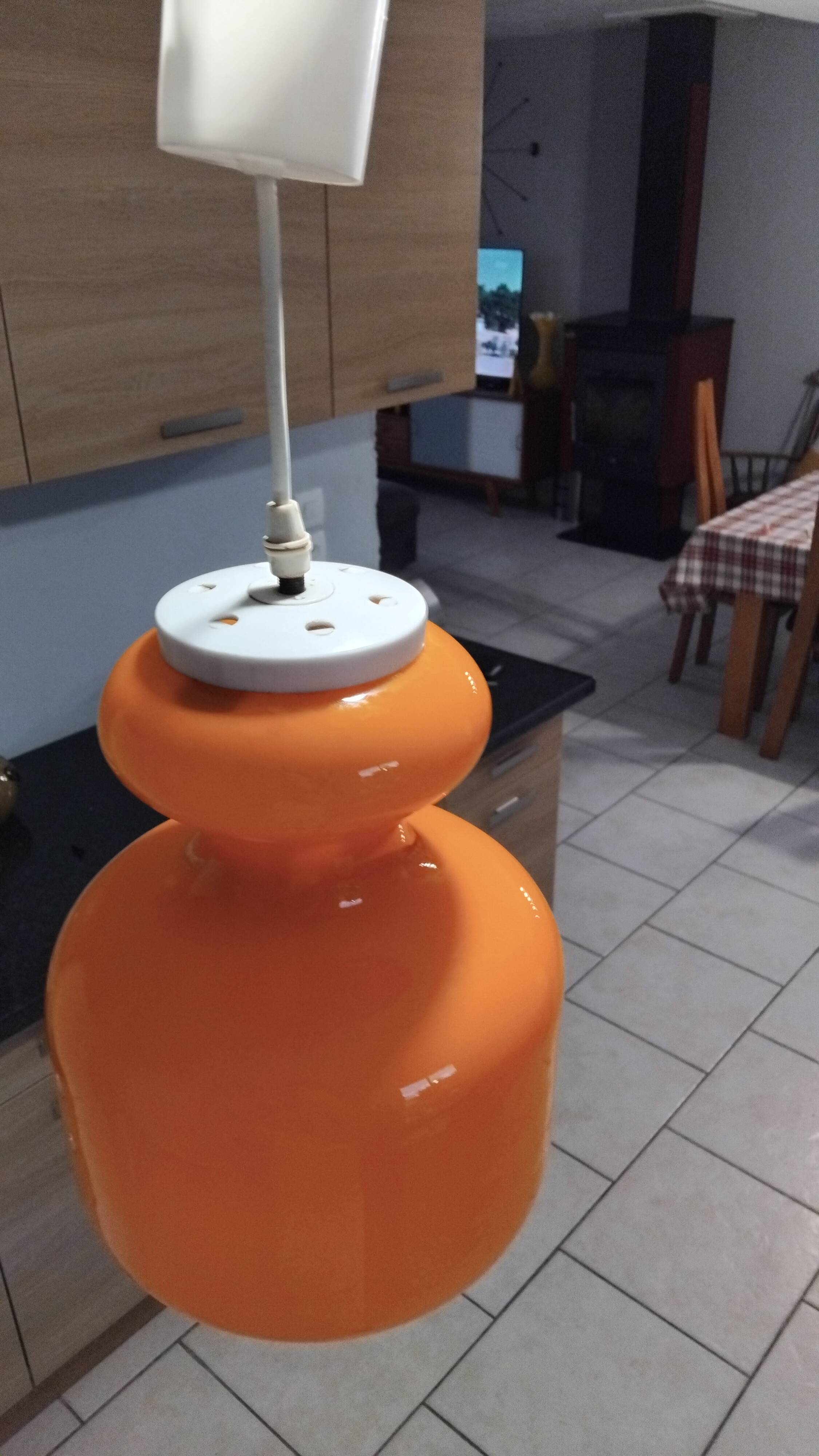 Vintage 1970s orange opaline glass pendant light