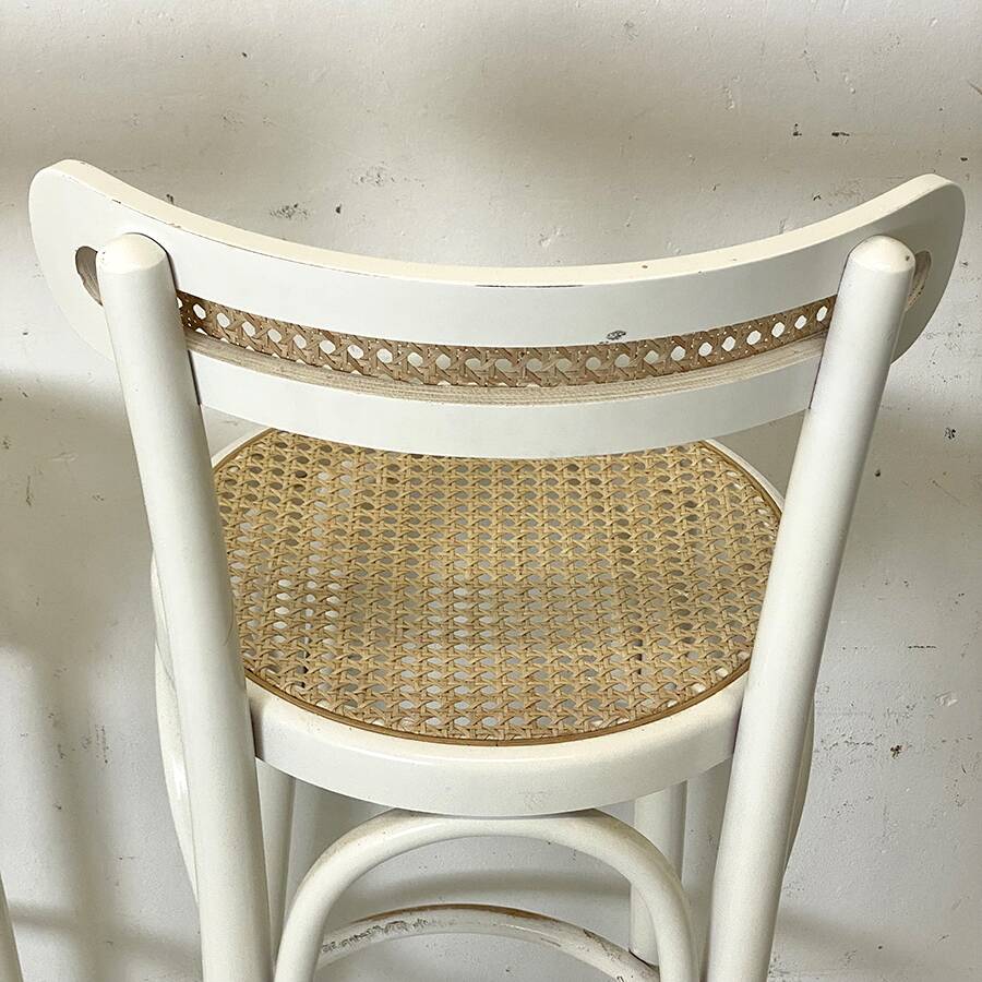 Paire de tabourets de bar bois et cannage