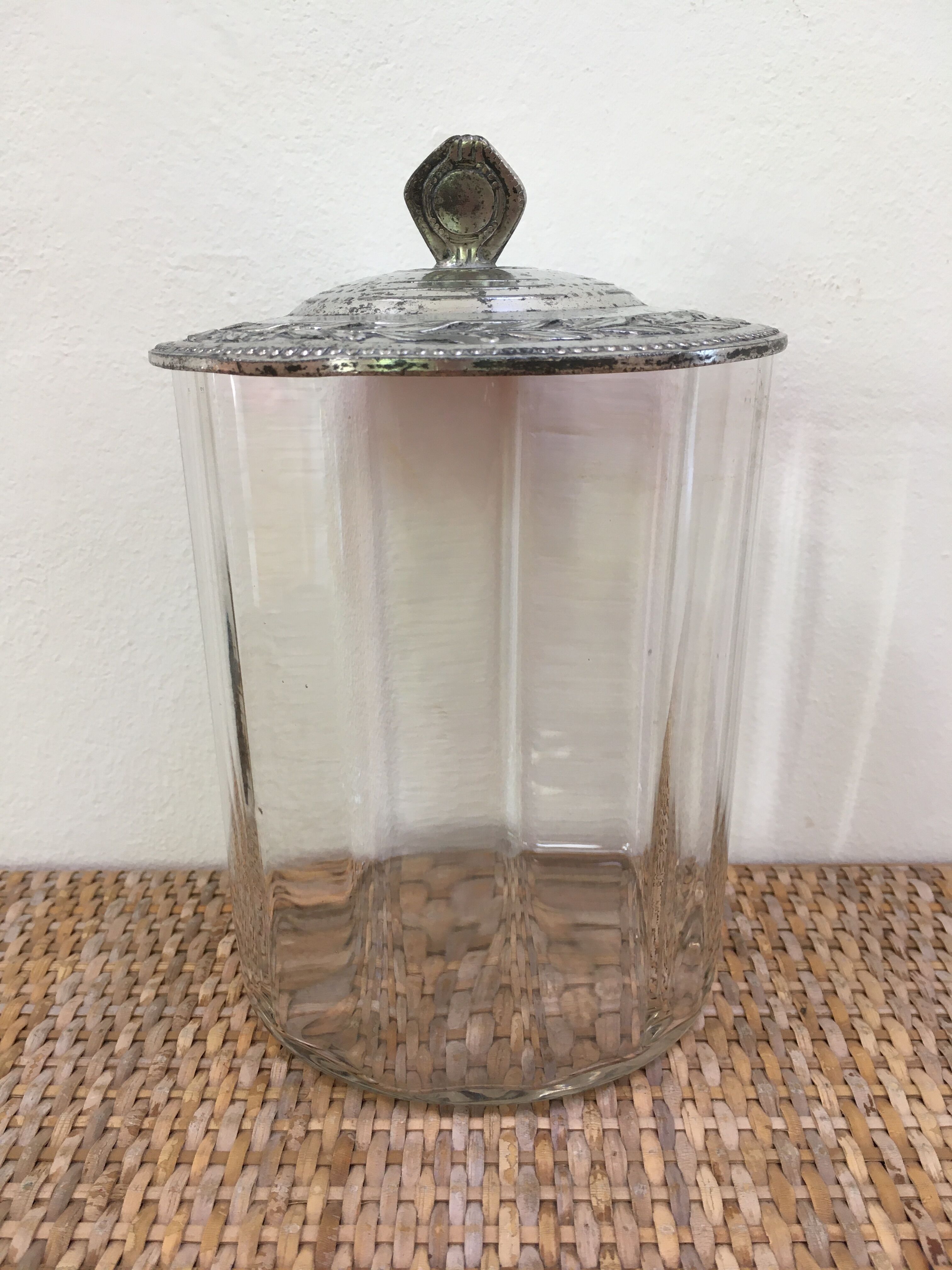 Old glass and silver metal candy