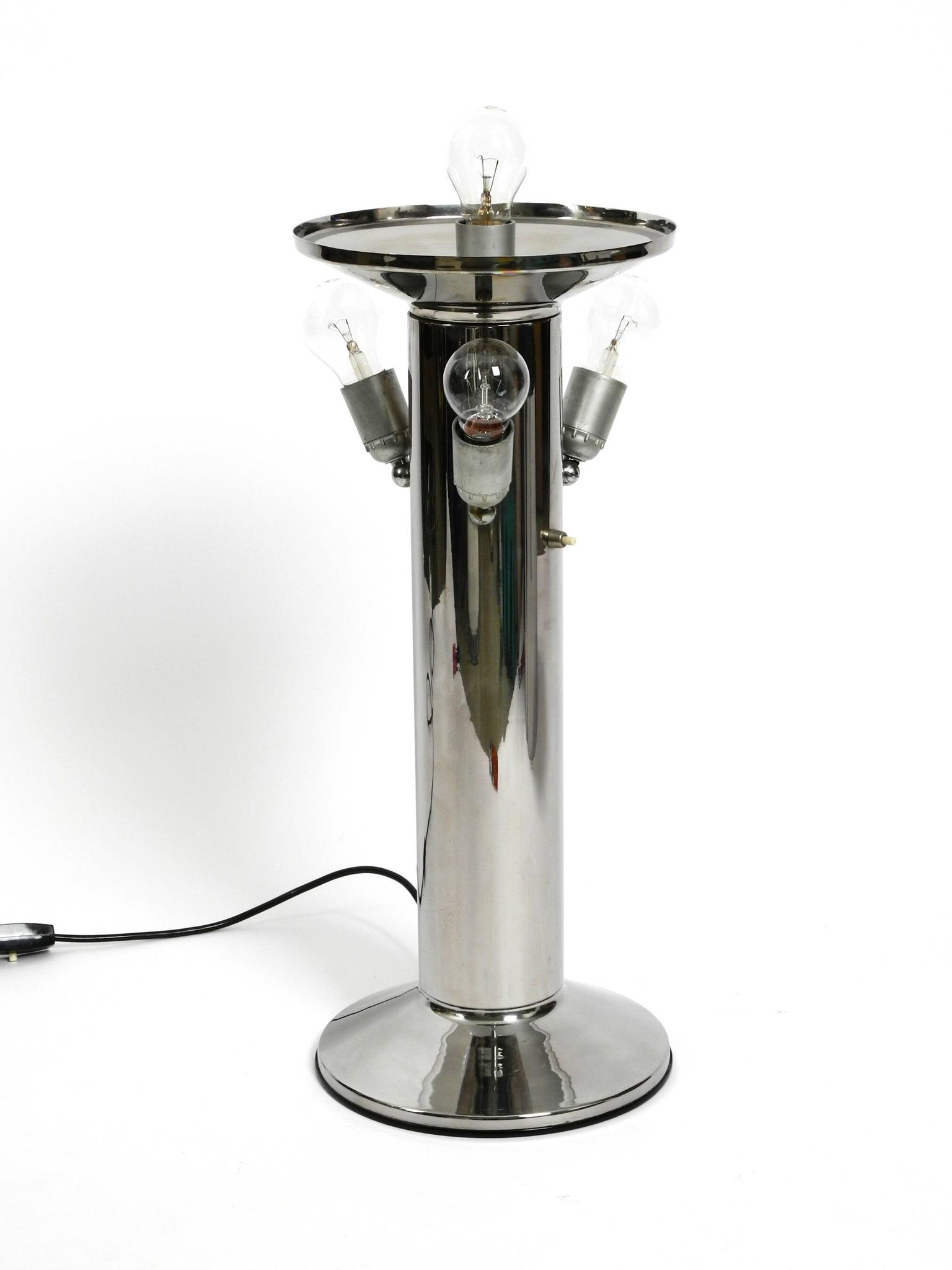 Heavy huge XXL 1970s metal chrome table lamp with metal shade | Heigh 75 cm