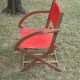 Folding armchair in wood and vintage canvas
