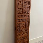 Vintage Asian carved teak screen — mid-20th century