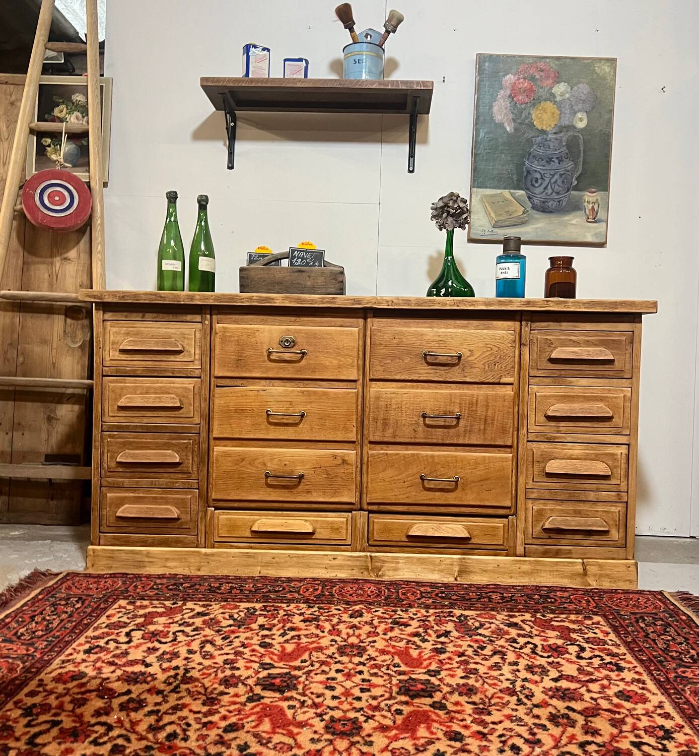 Antique oak hardware cabinet