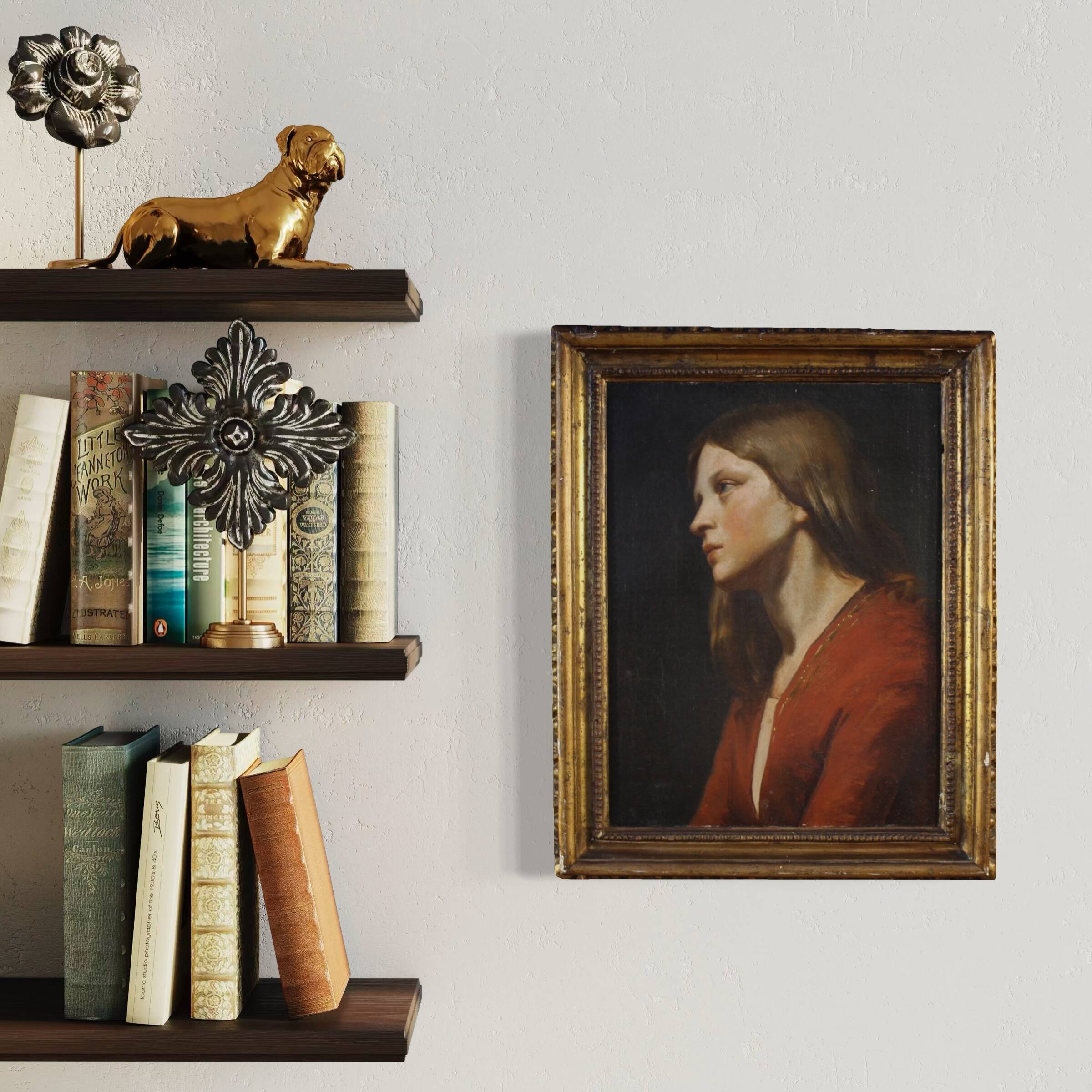 Peinture italienne du 19e siècle, portrait d'une jeune fille