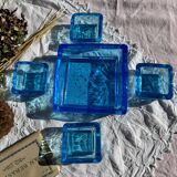 Adorable Vintage Turquoise Blue Glass Square Ashtrays and Trays
