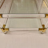 Italian coffee table Fabian, glass, plexiglass and brass, 1970-80.