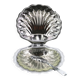 Silver-plated metal and glass shell-shaped butter dish with its knife.