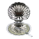 Silver-plated metal and glass shell-shaped butter dish with its knife.