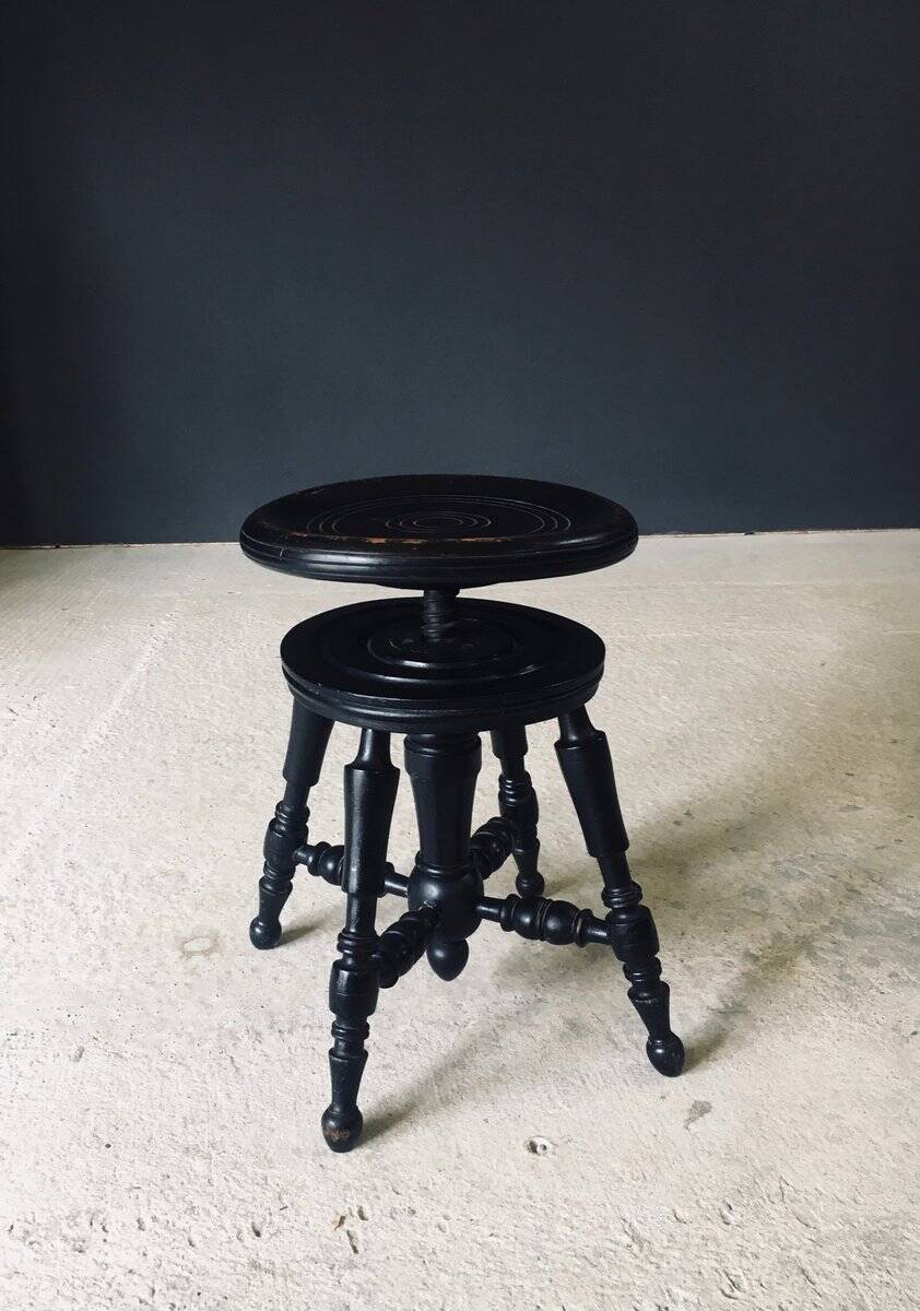 Early 20th Century Black Stained Piano Stool, 1890s