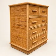 Vintage woven rattan commode with five drawers – bohemian style