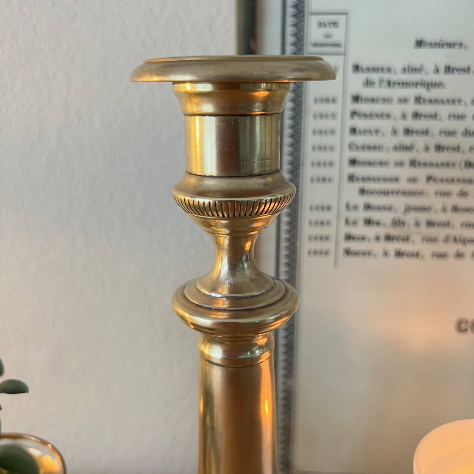 Large chiseled brass candle holder h23 cm