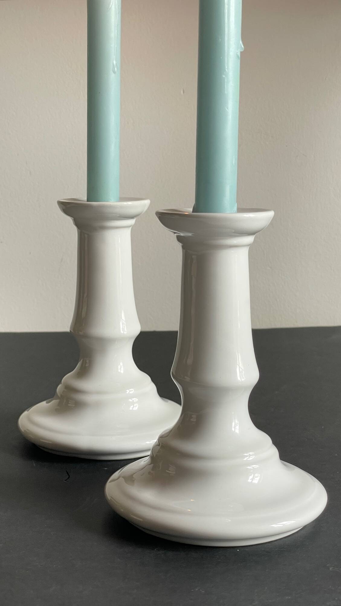 Antique White Ceramic Candlesticks