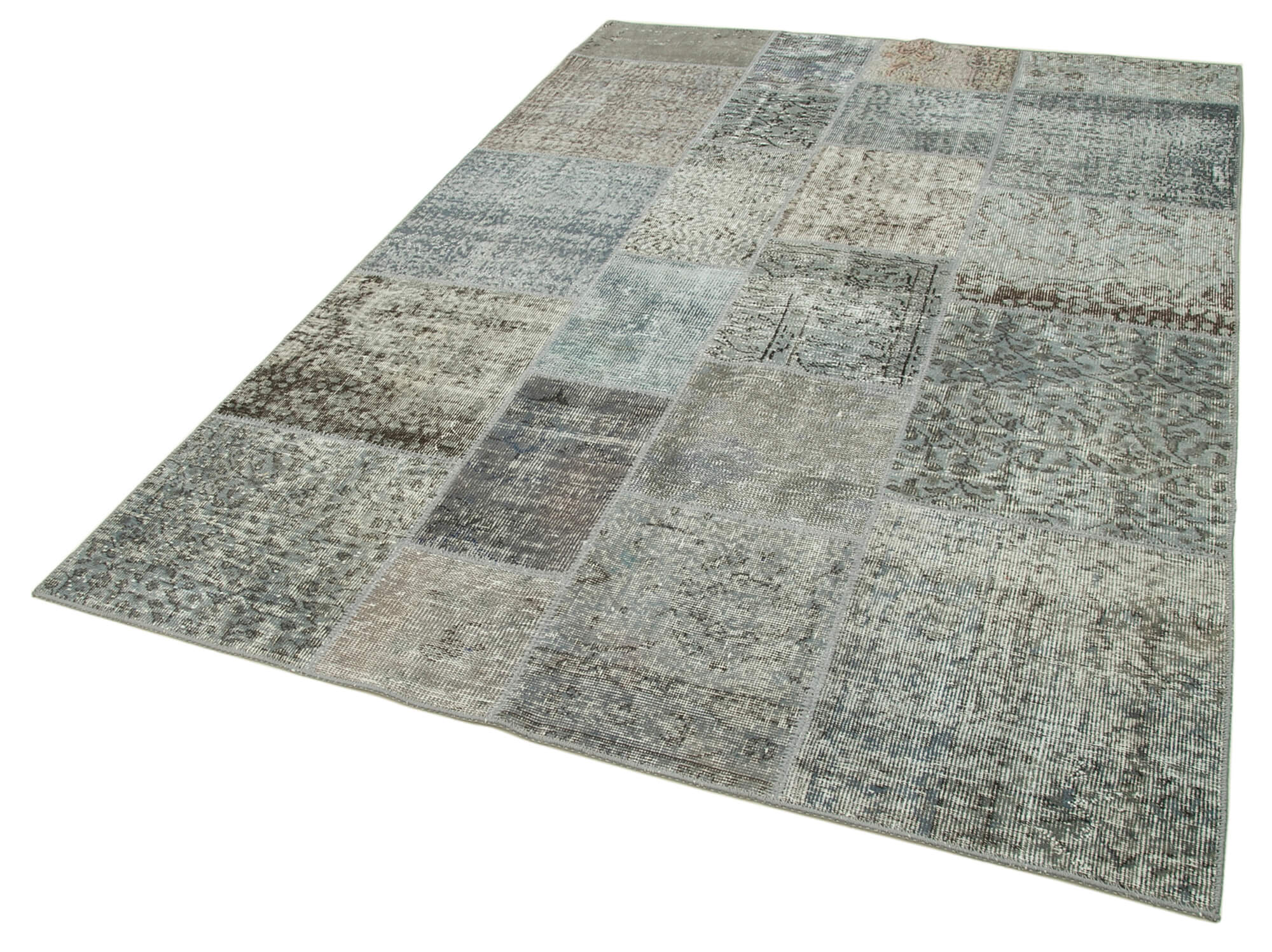 Hand-knotted oriental overdyed 170 cm x 240 cm grey patchwork carpet