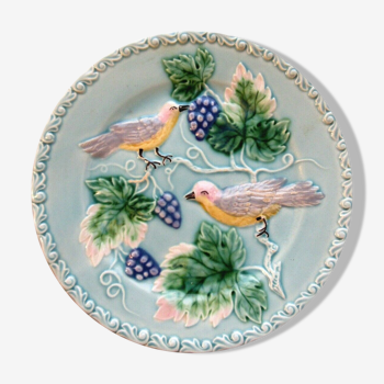 Dabbling Plate Made in Germany: 2 Perched Birds Pecking Grapes