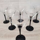 6 cocktail glasses / black stem martini glasses