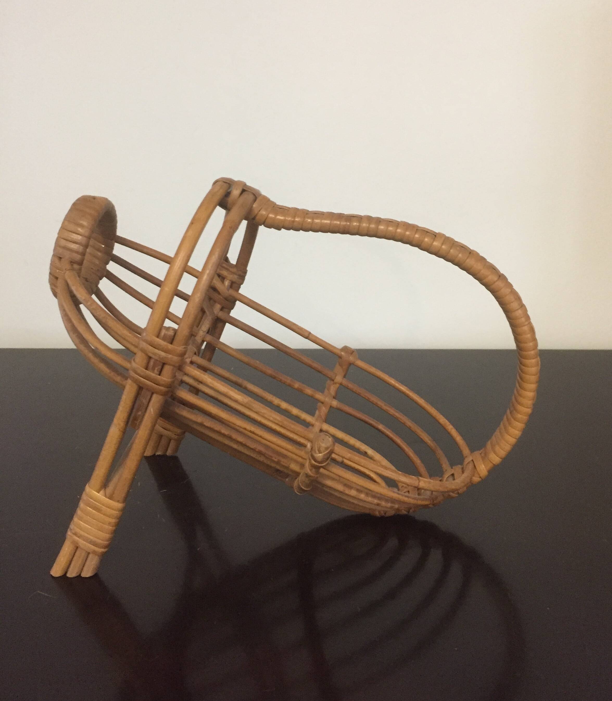 Porte bouteille de table serviteur - rotin osier - vintage