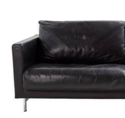 2-seater black leather sofa