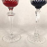 Set of five large colored crystal foot glasses