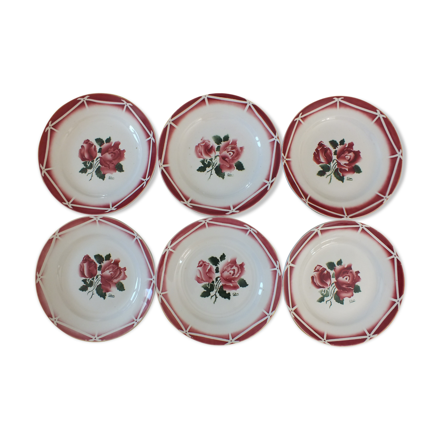 6 flat plates vintage Digoin Sarreguemines model Cibon Lot 4