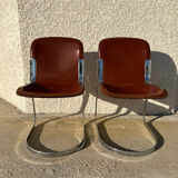 Paire de chaises cuir et métal chromé année 70