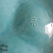 Turquoise barbotine oyster dish Gien France