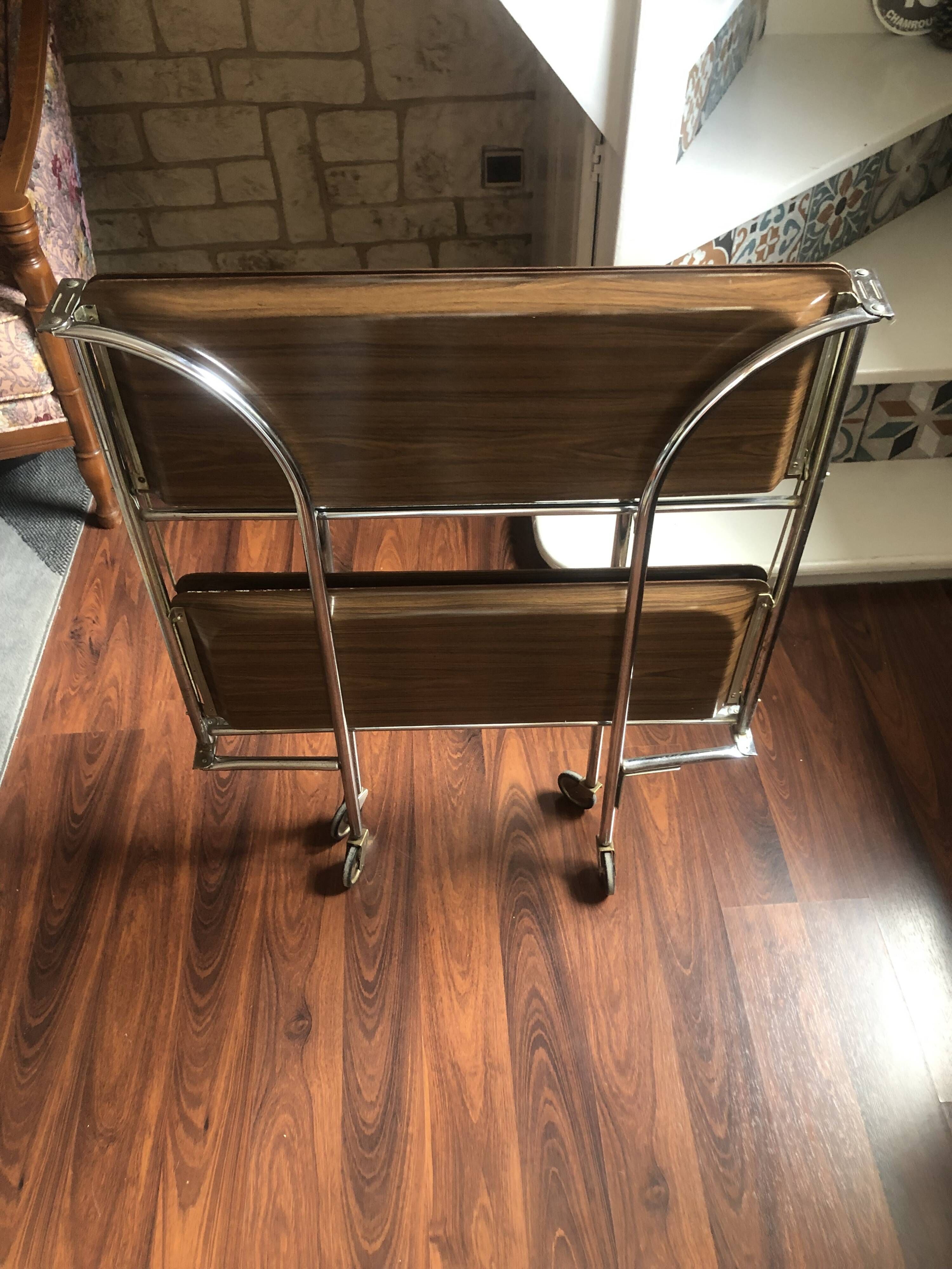Desserte vintage pliable modulable en formica pieds chromés