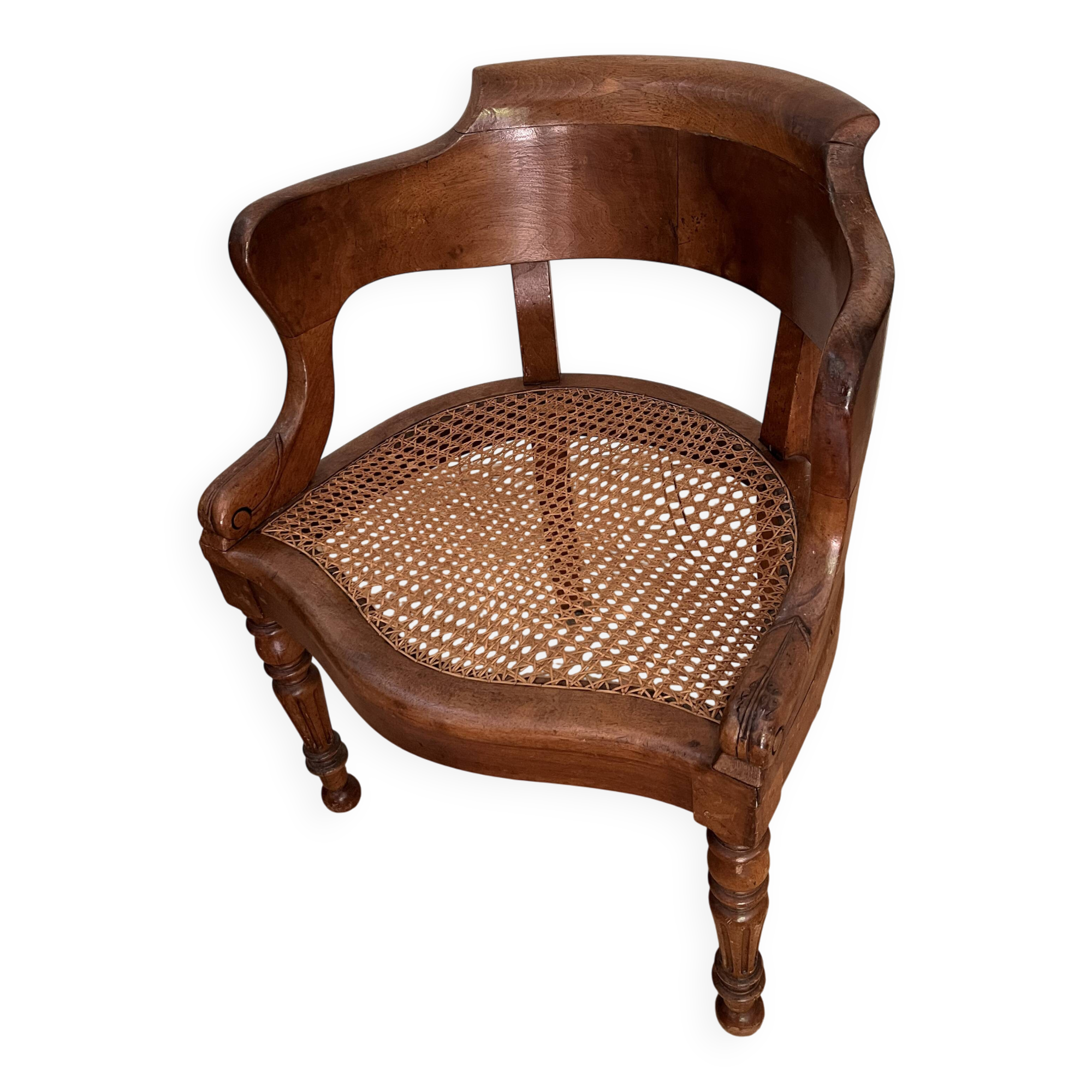 Fauteuil de bureau en bois canné 19e s