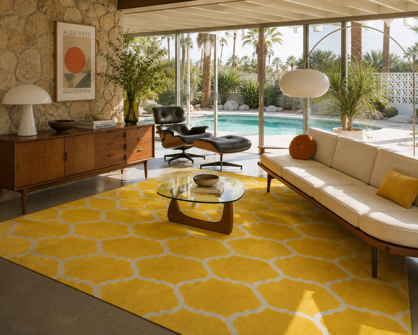Vintage Moroccan Hand Loomed Yellow and Ivory Wool Rug, Late 20th Century