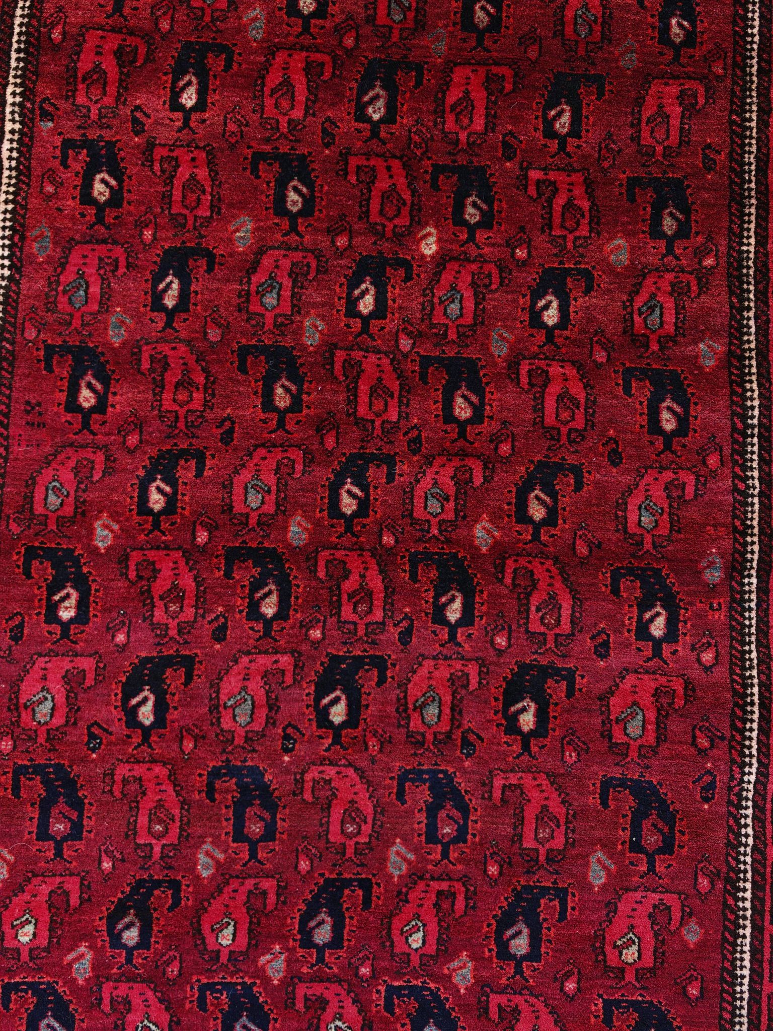 Vintage hand-knotted Boteh rug in natural wool from Afghanistan, 1960s.