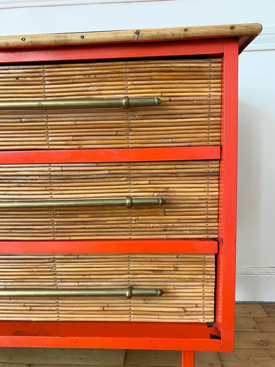 Commode en bambou et rotin vintage