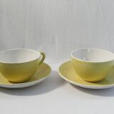 Lot 2 tea cups and yellow vintage saucer - Digoin Sarreguemines